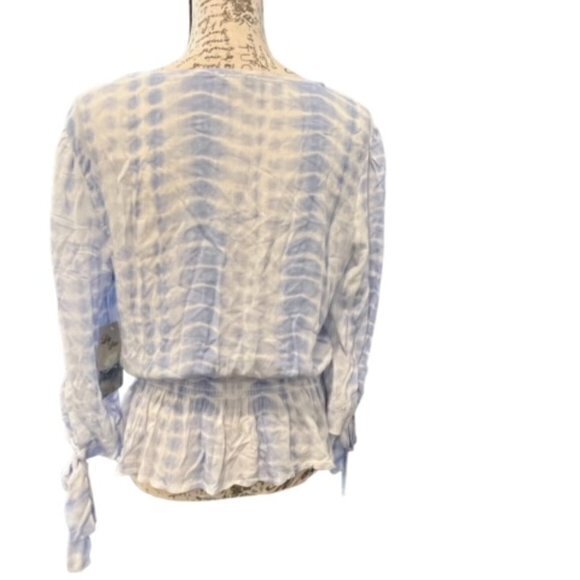 Lily Rose Smocked Waist Womens Peasant Blouse Size Small Tie‎ Dye Ribbon Sleeve - Picture 4 of 12